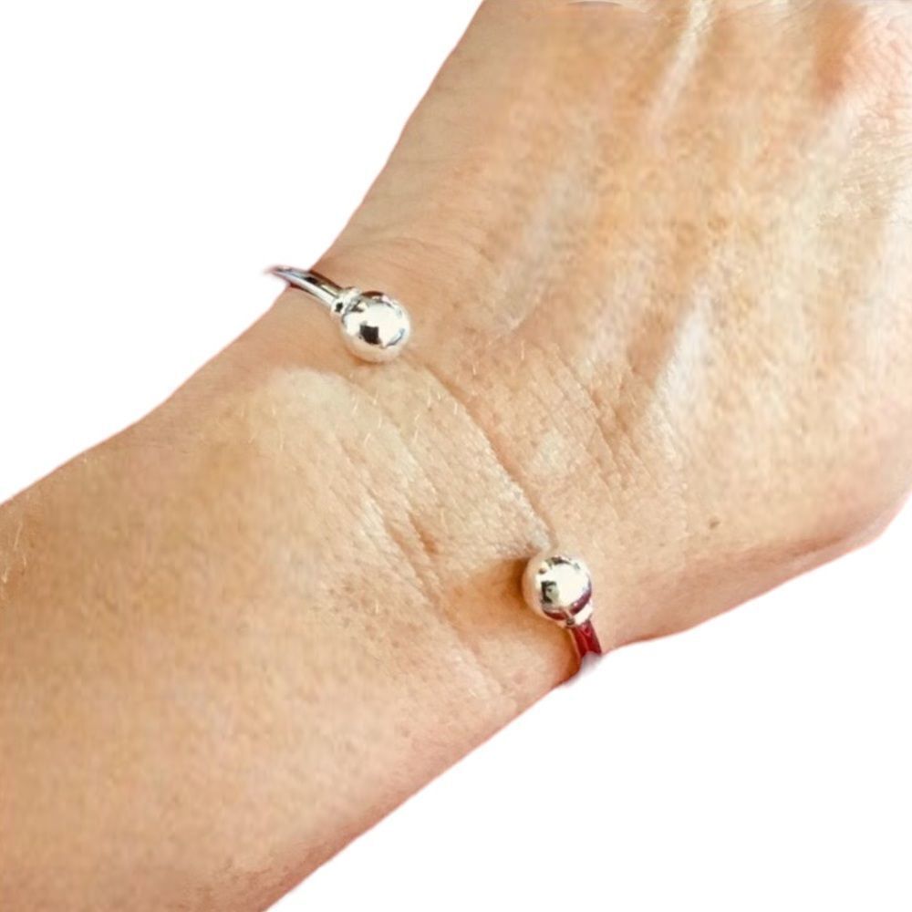 Silver Round Removable Beads Cuff Bangle Bracelet